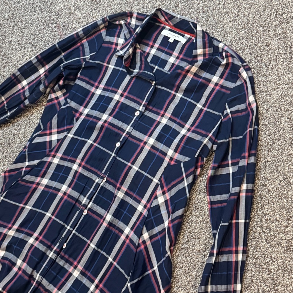 Foxcroft Navy and Red Plaid Button-Down Shirt/ Tunic/ short dress - Picture 4 of 7